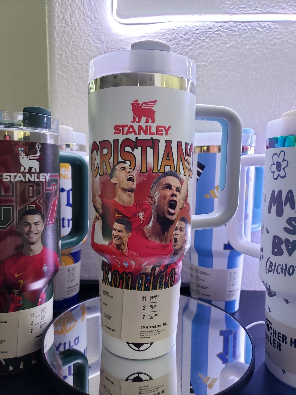 40oz White and Red Cristiano Ronaldo Graphic Travel Mug with Handle